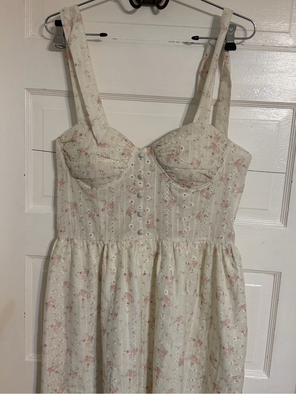 Cider Cream Eyelet Dress with Soft Pink Floral Accents